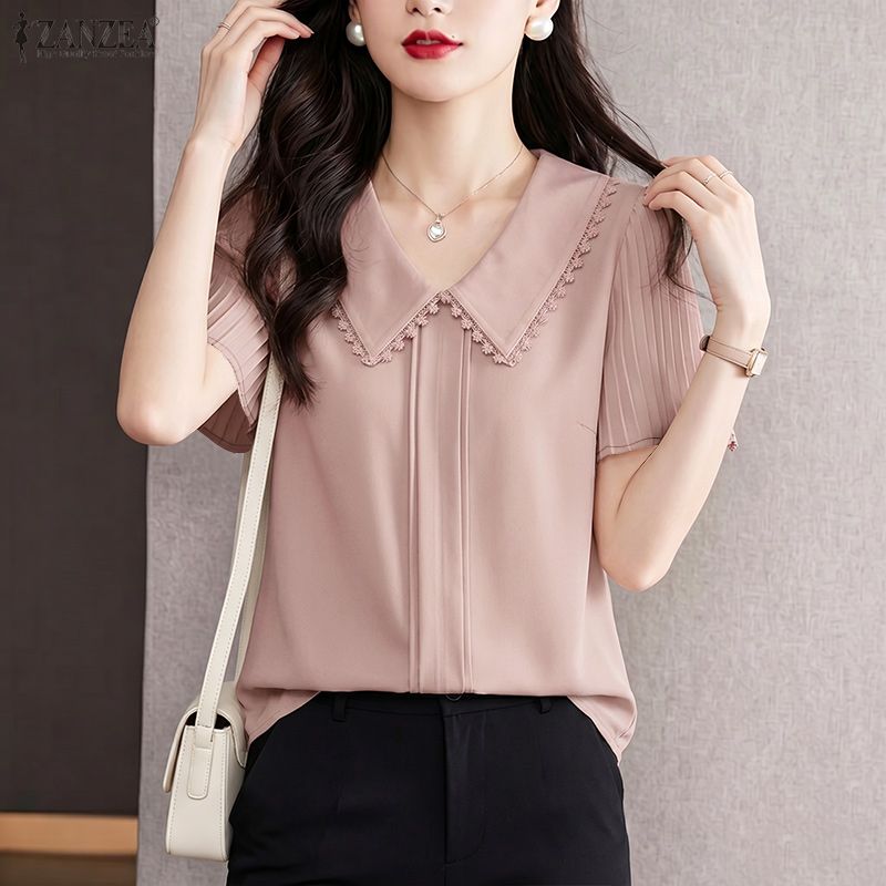 Summer Clothing Work - ZANZEA Blus Lengan Pendek Kerah V