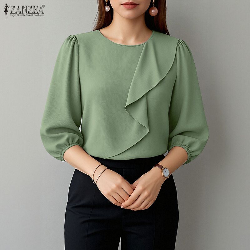Summer Clothing Work - ZANZEA Atasan Warna Polos Musim Panas