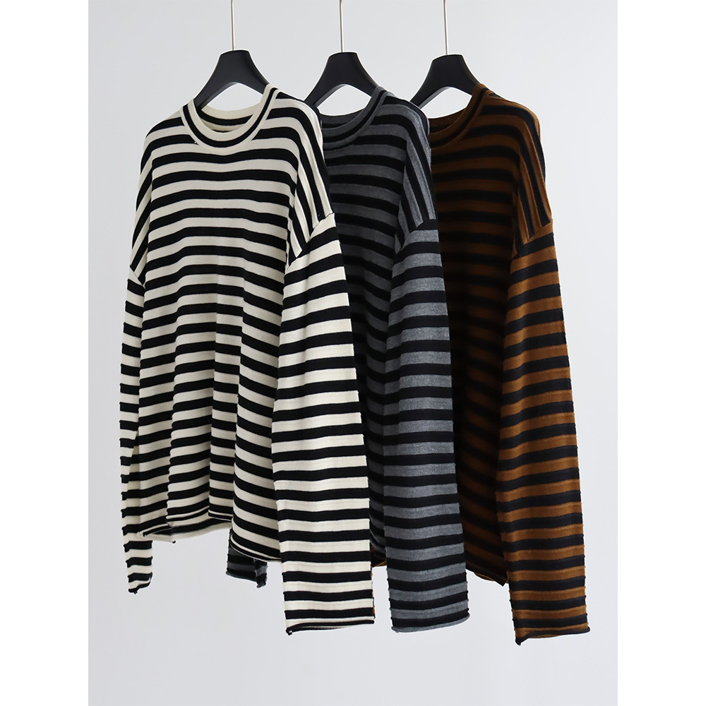 Summer Clothing Yarn - Sweater Rajut Bergaris Kerah Bulat Bahan