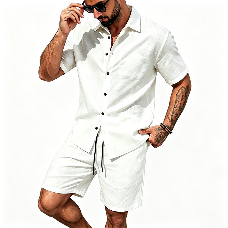 Pakaian Linen Pria Dua Potong  - Summer Clothing Line ulasan dan harga