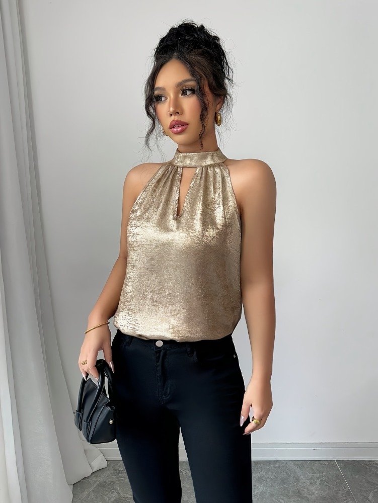 Blus Tanpa Lengan Berongga den - Halter Neck Top ulasan dan harga