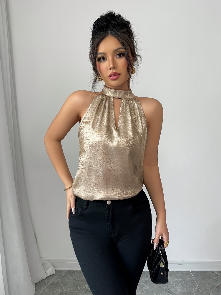 Blus Tanpa Lengan Berongga den - Halter Neck Top ulasan dan harga