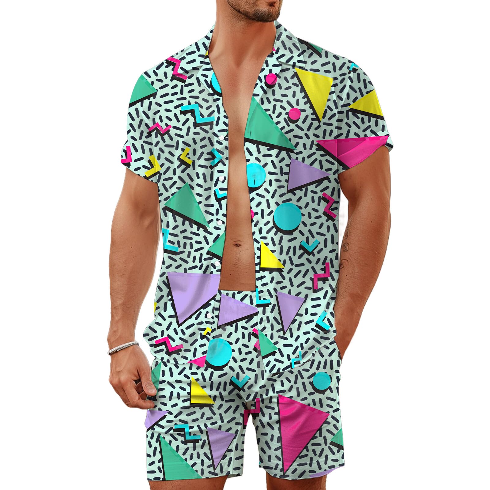 Setelan Kemeja Pria Motif Geom - Summer Clothing Line ulasan dan harga