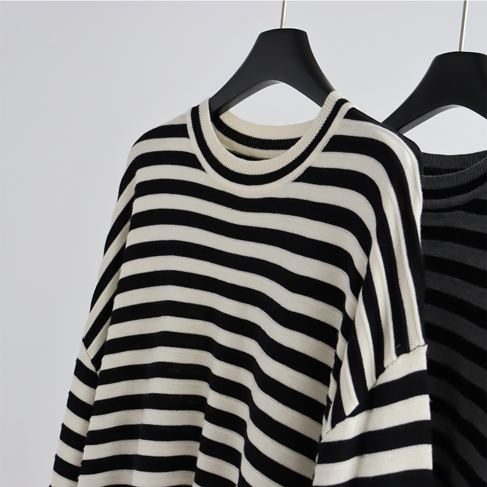 Sweater Rajut Bergaris Kerah B - Summer Clothing Yarn ulasan dan harga